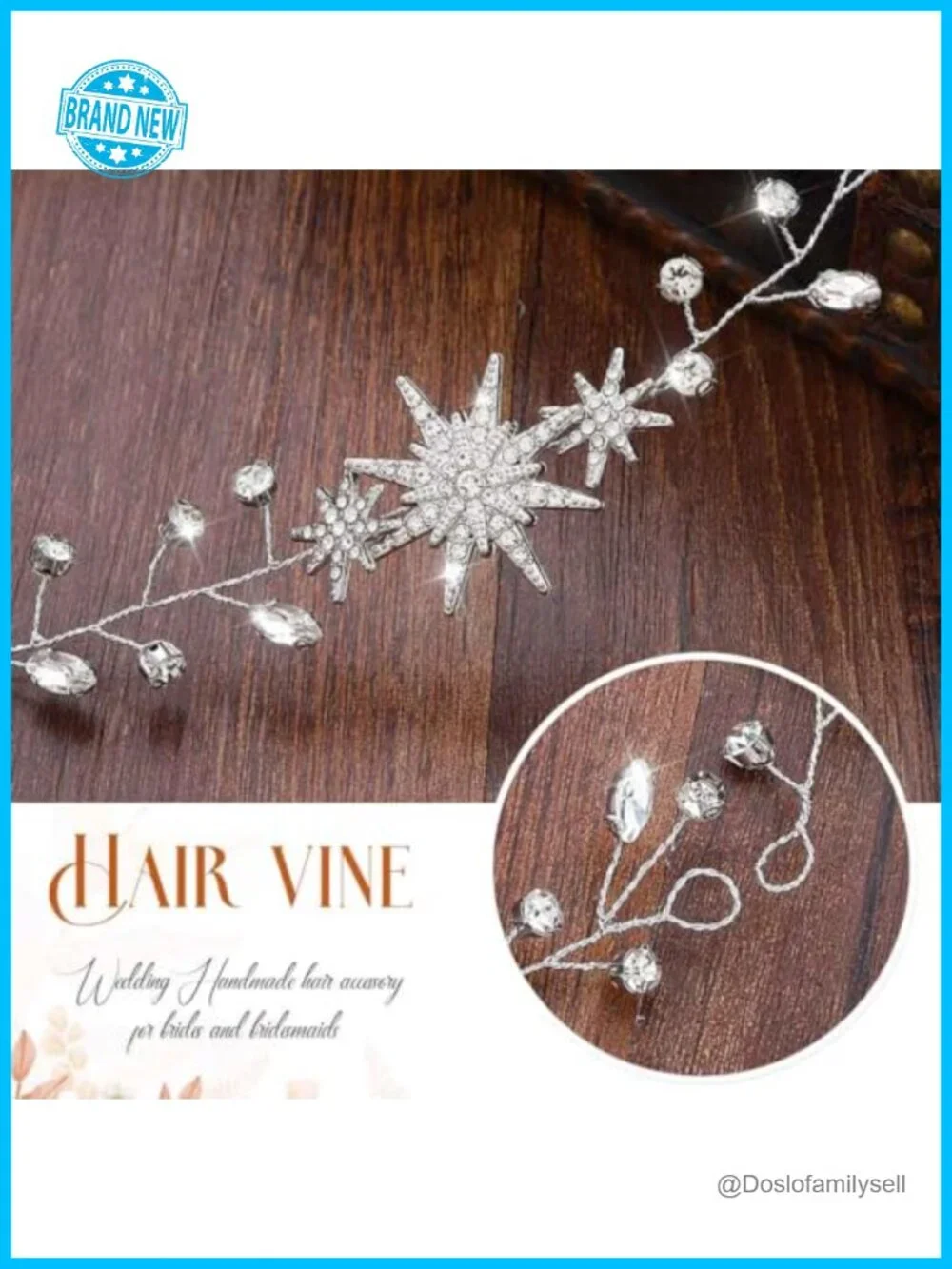 Gold Star Crystal Bridal Hair Vine with Bobby Pins